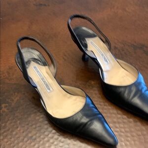 Elegant Black Leather Slingback Heels